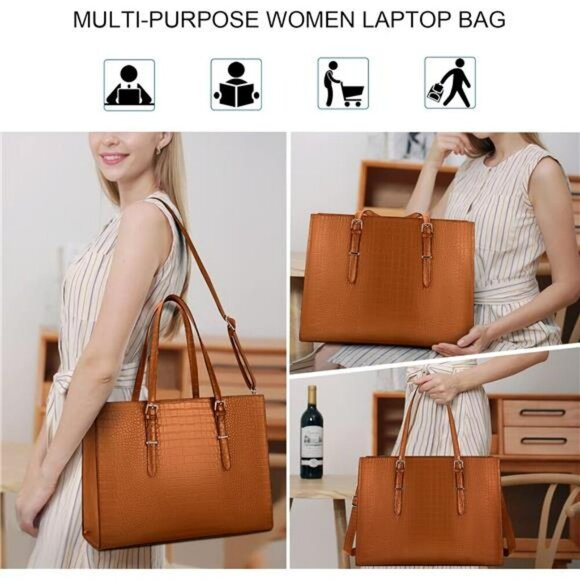 Lubardy 15.6 Inch Laptop Tote Bag Women Work Shoulder Bag Waterproof Purse - Picture 6 of 7